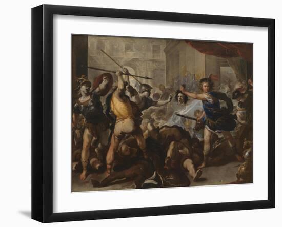 Perseus Turning Phineas and His Followers to Stone, Early 1680S-Luca Giordano-Framed Giclee Print