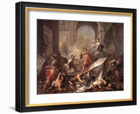 Perseus, Under the Protection of Minerva, Turns Phineus to Stone by Brandishing the Head of Medusa-Jean-Marc Nattier-Framed Giclee Print