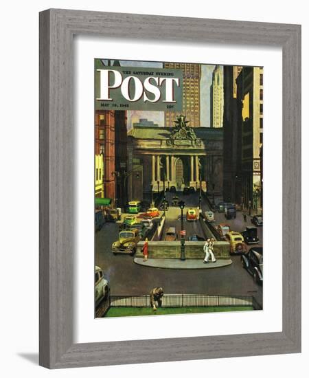 "Pershing Square," Saturday Evening Post Cover, May 19, 1945-John Falter-Framed Giclee Print