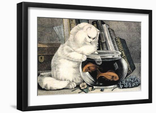 Persian Cat and Gold Fish-Ebby Hoyt-Framed Art Print