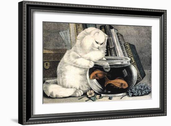 Persian Cat and Gold Fish-Ebby Hoyt-Framed Art Print