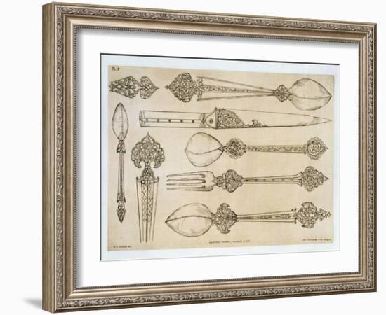 Persian Design for Everyday Silver Cutlery, from "Art and Industry"-Jean Francois Albanis De Beaumont-Framed Giclee Print