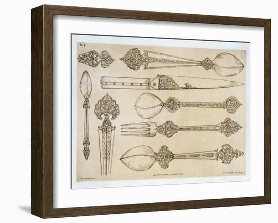 Persian Design for Everyday Silver Cutlery, from "Art and Industry"-Jean Francois Albanis De Beaumont-Framed Giclee Print