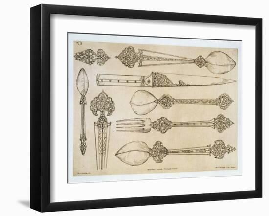 Persian Design for Everyday Silver Cutlery, from "Art and Industry"-Jean Francois Albanis De Beaumont-Framed Giclee Print