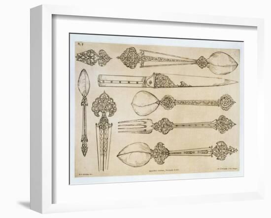 Persian Design for Everyday Silver Cutlery, from "Art and Industry"-Jean Francois Albanis De Beaumont-Framed Giclee Print