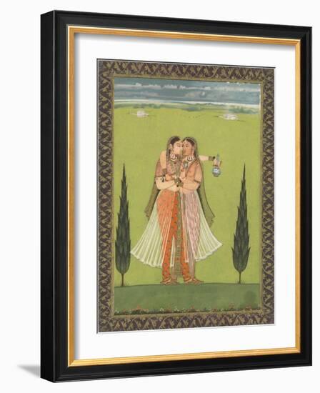 Persian Miniature Lovers Embracing-null-Framed Art Print