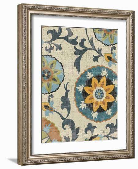 Persian Patchwork Blue Brown Tile I-Jess Aiken-Framed Art Print