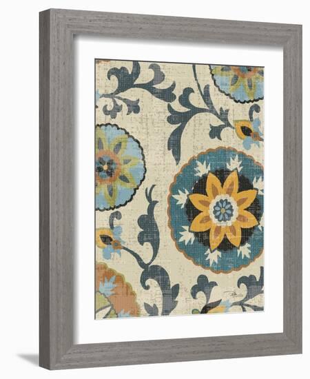 Persian Patchwork Blue Brown Tile I-Jess Aiken-Framed Art Print