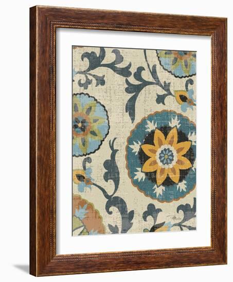 Persian Patchwork Blue Brown Tile I-Jess Aiken-Framed Art Print