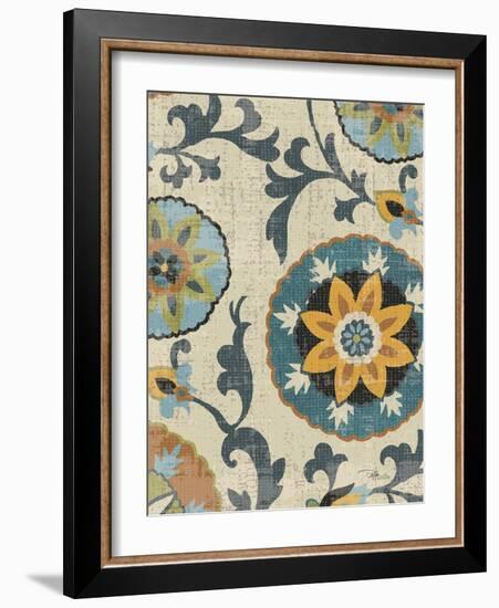 Persian Patchwork Blue Brown Tile I-Jess Aiken-Framed Art Print