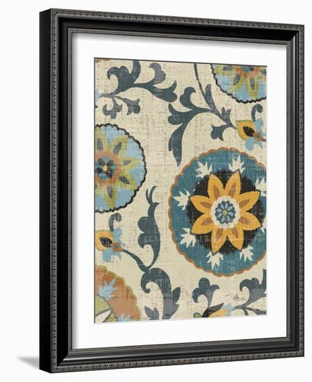 Persian Patchwork Blue Brown Tile I-Jess Aiken-Framed Art Print