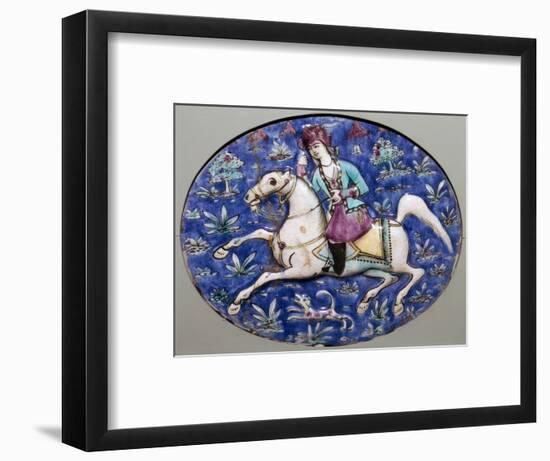 Persian tile depicting a horseman, 19th century. Artist: Unknown-Unknown-Framed Giclee Print