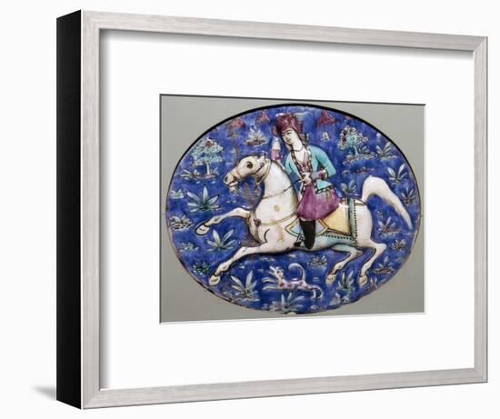 Persian tile depicting a horseman, 19th century. Artist: Unknown-Unknown-Framed Giclee Print