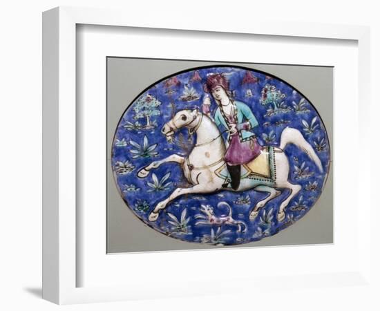 Persian tile depicting a horseman, 19th century. Artist: Unknown-Unknown-Framed Giclee Print