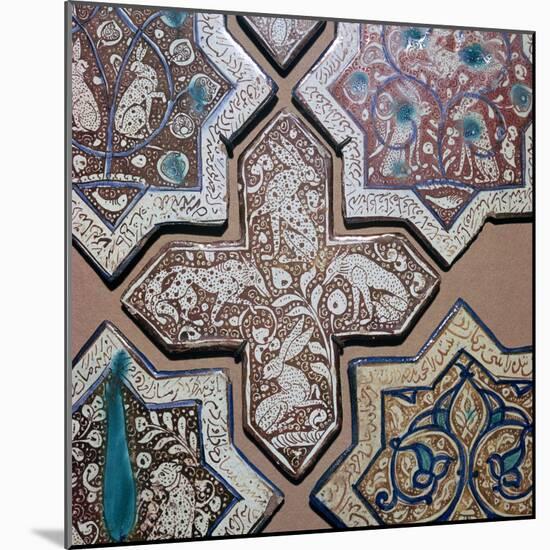 Persian tiles with animals and lines from Persian poetry, 13th century. Artist: Unknown-Unknown-Mounted Giclee Print