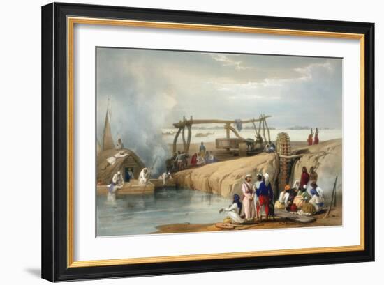 Persian Wheel Raising Water from the Sutlej River, Punjab, 1842-James Atkinson-Framed Giclee Print