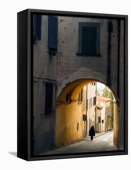 Person and Archway, Panzano, Chianti Region, Tuscany, Italy-Janis Miglavs-Framed Premier Image Canvas