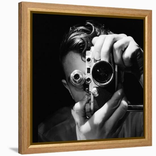 Person Holding Camera to Face. Winner of Life Photo Contest. We Do Not Have a Name-Andreas Feininger-Framed Premier Image Canvas