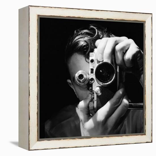 Person Holding Camera to Face. Winner of Life Photo Contest. We Do Not Have a Name-Andreas Feininger-Framed Premier Image Canvas