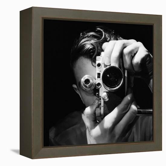 Person Holding Camera to Face. Winner of Life Photo Contest. We Do Not Have a Name-Andreas Feininger-Framed Premier Image Canvas