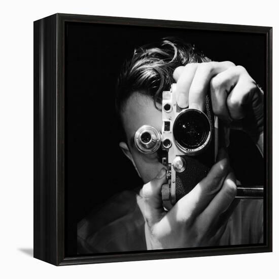 Person Holding Camera to Face. Winner of Life Photo Contest. We Do Not Have a Name-Andreas Feininger-Framed Premier Image Canvas