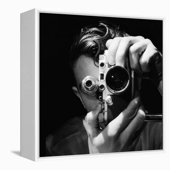 Person Holding Camera to Face. Winner of Life Photo Contest. We Do Not Have a Name-Andreas Feininger-Framed Premier Image Canvas