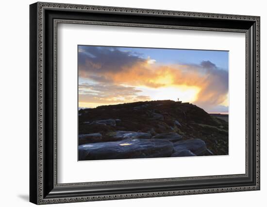 Person on Rocks of Stanage Edge with Winter Sunrise-Eleanor-Framed Photographic Print