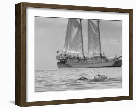 Person on Vacation in the Caribbean Sea in Front of a Catamaran-Michael Rougier-Framed Photographic Print