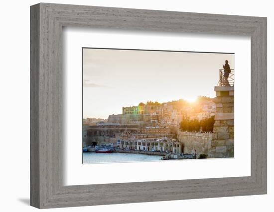 Person photographing the Grand Harbour in Valletta at dusk. Valletta, Malta, Mediterranean, Europe-Martin Child-Framed Photographic Print