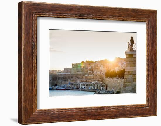 Person photographing the Grand Harbour in Valletta at dusk. Valletta, Malta, Mediterranean, Europe-Martin Child-Framed Photographic Print