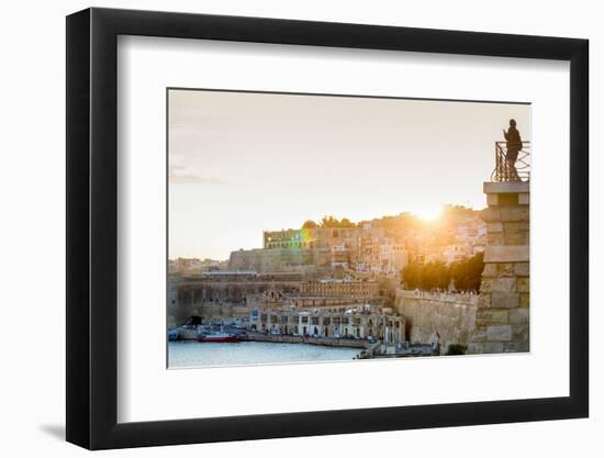 Person photographing the Grand Harbour in Valletta at dusk. Valletta, Malta, Mediterranean, Europe-Martin Child-Framed Photographic Print