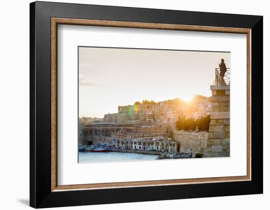 Person photographing the Grand Harbour in Valletta at dusk. Valletta, Malta, Mediterranean, Europe-Martin Child-Framed Photographic Print