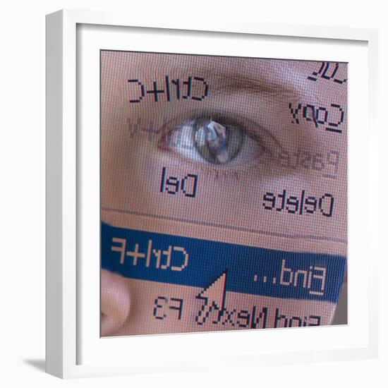 Person's Face with Superimposition of Backwards Computer Toolbar-null-Framed Photographic Print