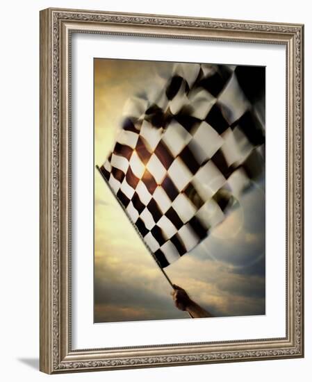 Person's Hand Waving a Checkered Flag-null-Framed Photographic Print