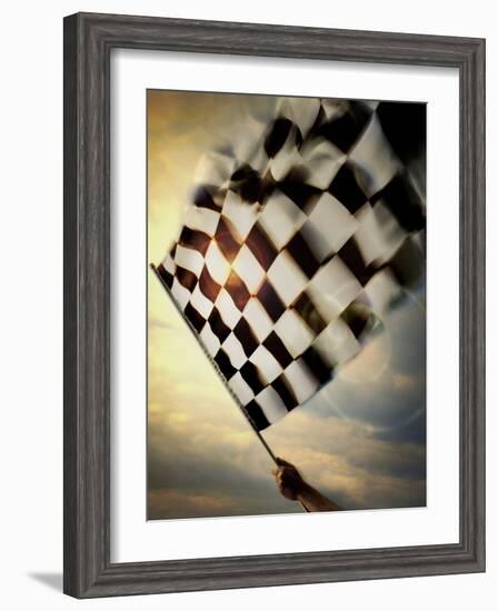 Person's Hand Waving a Checkered Flag-null-Framed Photographic Print