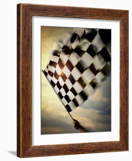 Person's Hand Waving a Checkered Flag-null-Framed Photographic Print