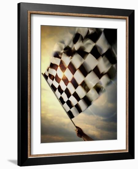 Person's Hand Waving a Checkered Flag-null-Framed Photographic Print