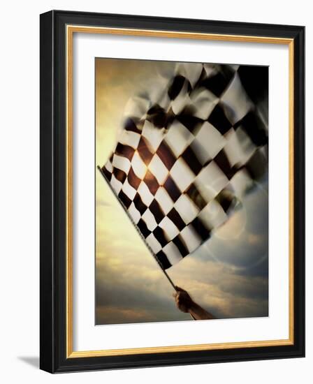 Person's Hand Waving a Checkered Flag-null-Framed Photographic Print