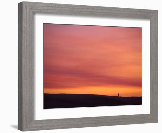 Person Watching the Sunset from Sand Dune on Coast, Oregon Dunes National Recreation Area, Oregon-Steve Terrill-Framed Photographic Print