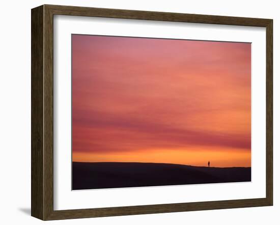 Person Watching the Sunset from Sand Dune on Coast, Oregon Dunes National Recreation Area, Oregon-Steve Terrill-Framed Photographic Print