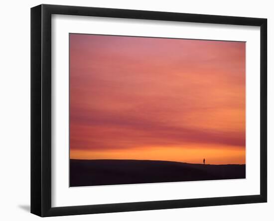 Person Watching the Sunset from Sand Dune on Coast, Oregon Dunes National Recreation Area, Oregon-Steve Terrill-Framed Photographic Print