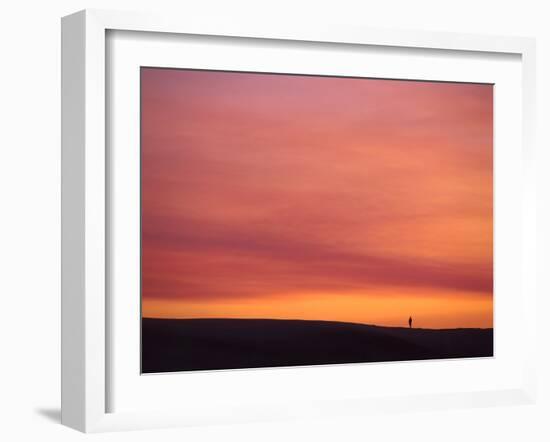 Person Watching the Sunset from Sand Dune on Coast, Oregon Dunes National Recreation Area, Oregon-Steve Terrill-Framed Photographic Print