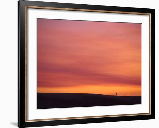 Person Watching the Sunset from Sand Dune on Coast, Oregon Dunes National Recreation Area, Oregon-Steve Terrill-Framed Photographic Print