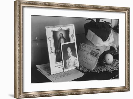 Personal mementoes including autographed photograph at Manzanar Relocation Center, 1943-Ansel Adams-Framed Photographic Print