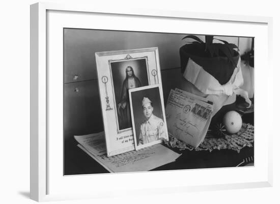 Personal mementoes including autographed photograph at Manzanar Relocation Center, 1943-Ansel Adams-Framed Photographic Print