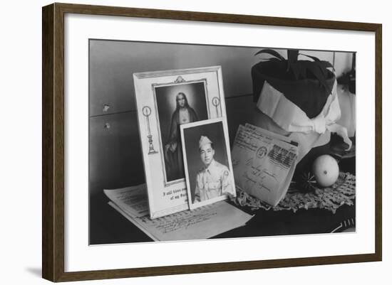 Personal mementoes including autographed photograph at Manzanar Relocation Center, 1943-Ansel Adams-Framed Photographic Print