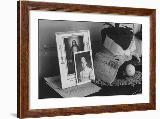 Personal mementoes including autographed photograph at Manzanar Relocation Center, 1943-Ansel Adams-Framed Photographic Print