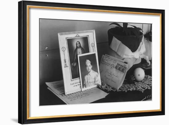 Personal mementoes including autographed photograph at Manzanar Relocation Center, 1943-Ansel Adams-Framed Photographic Print
