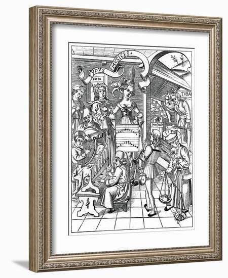 Personification of Music, with the Auxiliaries, the Poet and Musicians, 1508-null-Framed Giclee Print