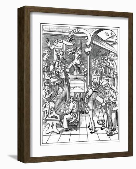 Personification of Music, with the Auxiliaries, the Poet and Musicians, 1508-null-Framed Giclee Print